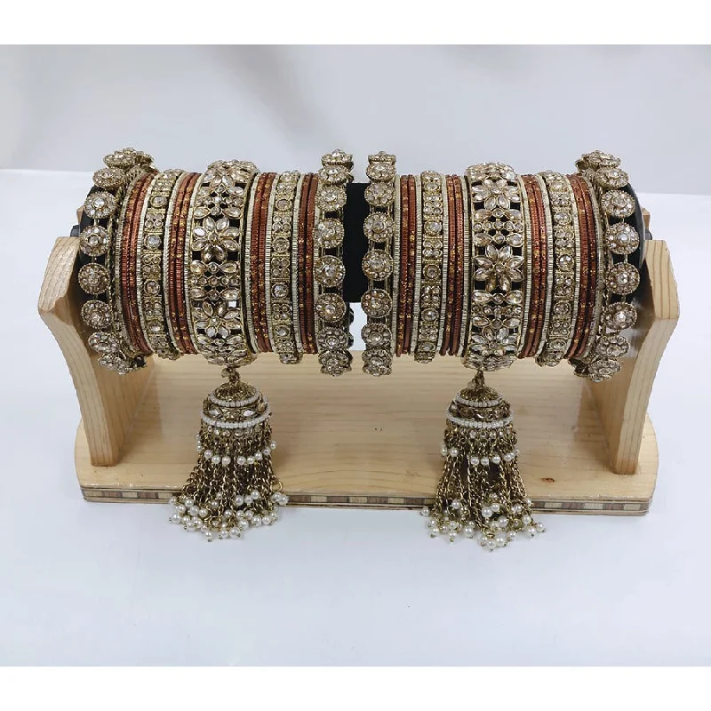 women’s vintage bangles-Akruti Collection Gold Plated Kundan Stone Bangles Set