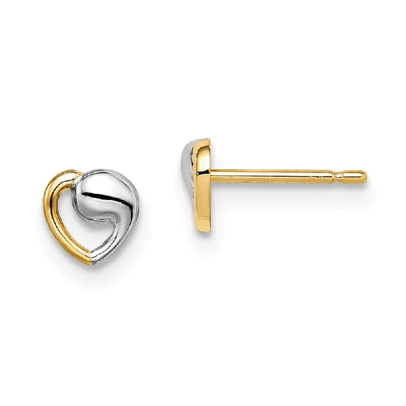 women’s ear jacket earrings-Madi K Kid's 14k  & White Rhodium Heart Post Earrings