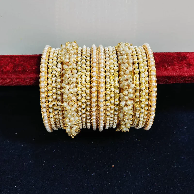 women’s adjustable bracelets-Pooja Bangles Gold Plated Pearls Bangles Set