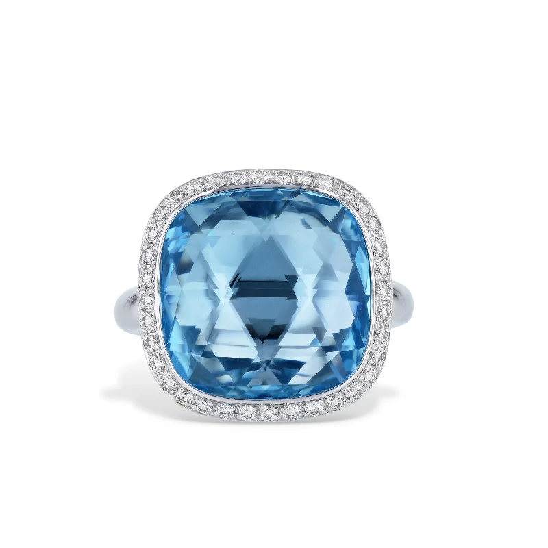 women’s gold and diamond rings-Blue Topaz and Diamond 18K White Gold Ring