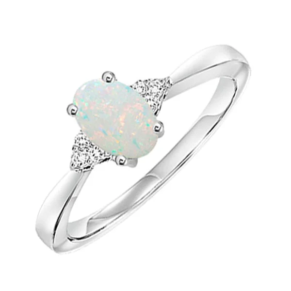 women’s square diamond engagement rings-10K White Gold Opal Diamond Ring