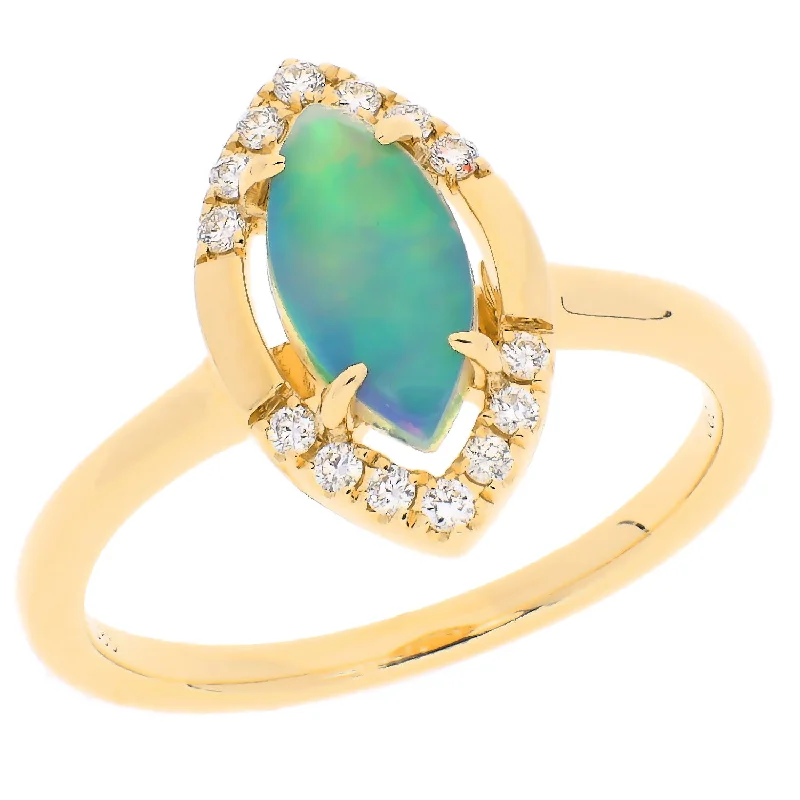 women’s square diamond engagement rings-14K Yellow Gold Opal & Diamond Ring