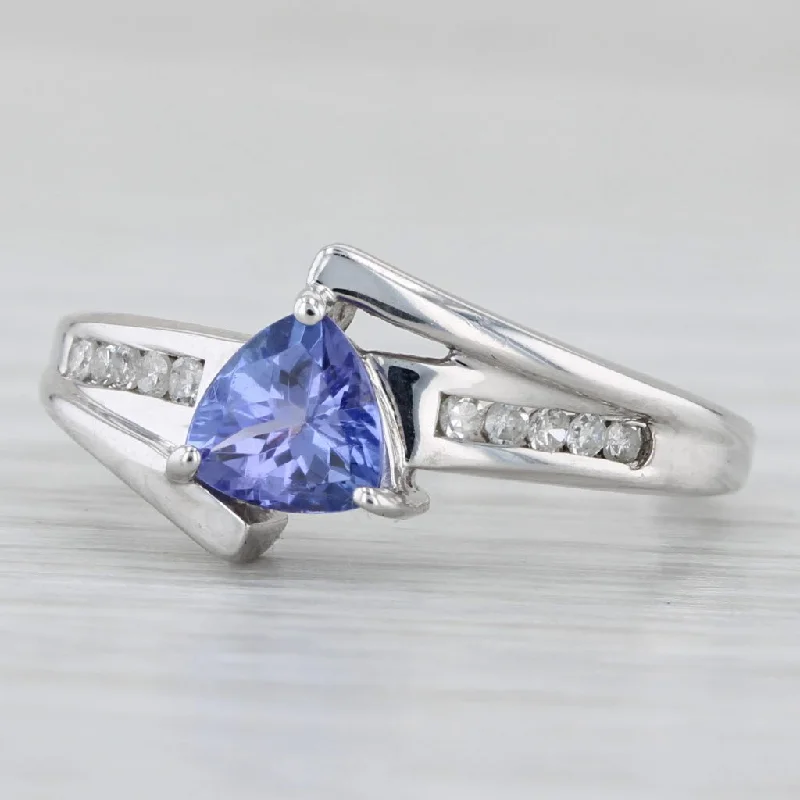 women’s stacked engagement rings-0.65ctw Tanzanite Diamond Ring 10k White Gold Size 6 Bypass