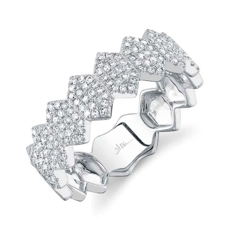 women’s cocktail rings-White Gold Hexagon Diamond Pave Band Ring