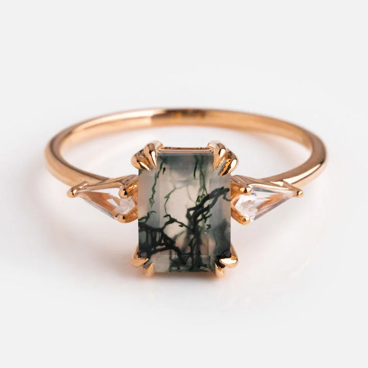 women’s silver engagement rings-9kt Rose Gold Moss Agate and Topaz Annabelle Ring