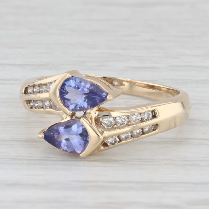 women’s unique solitaire engagement rings-1.06ctw Pear Tanzanite Diamond Ring 14k Yellow Gold Size 7 Bypass