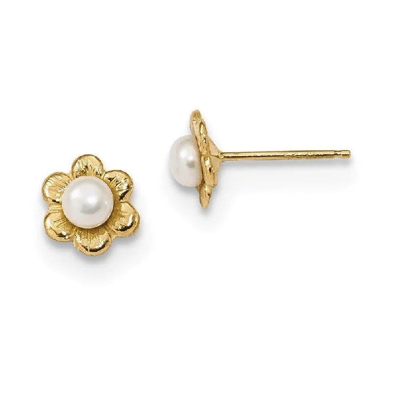 women’s gemstone stud earrings-14k 3-4mm White Button Freshwater Cultured Pearl Post Earrings