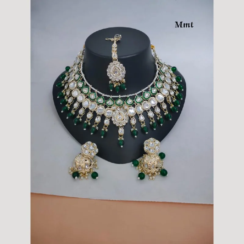 women’s gold gemstone necklaces-Manisha Jewellery Gold Plated Kundan Stone And Beads Meenakari Necklace Set