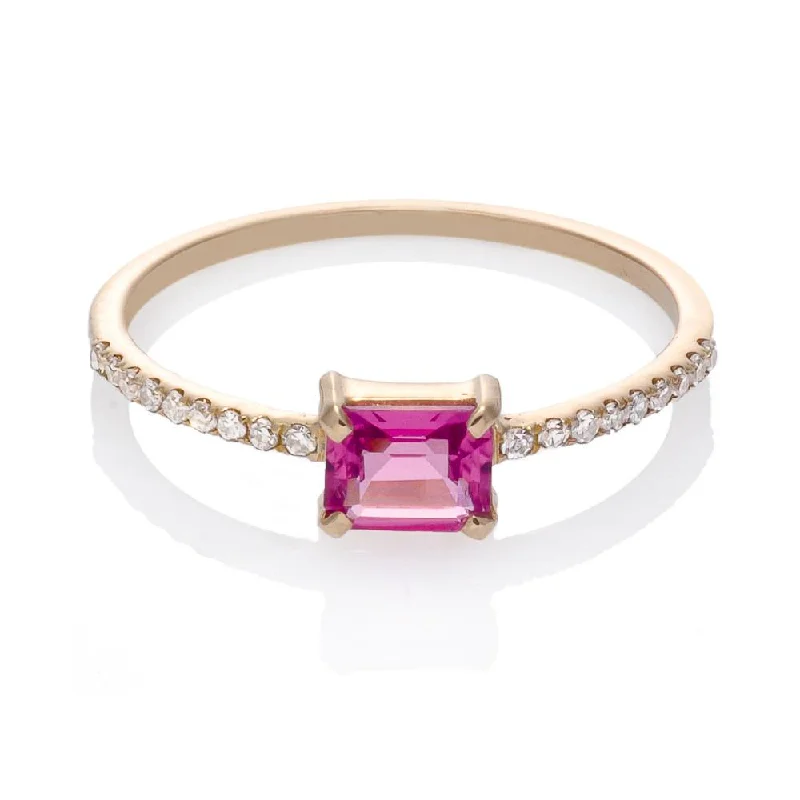 women’s split shank engagement rings-ADORN DIAMOND RING, PINK TOURMALINE, GOLD