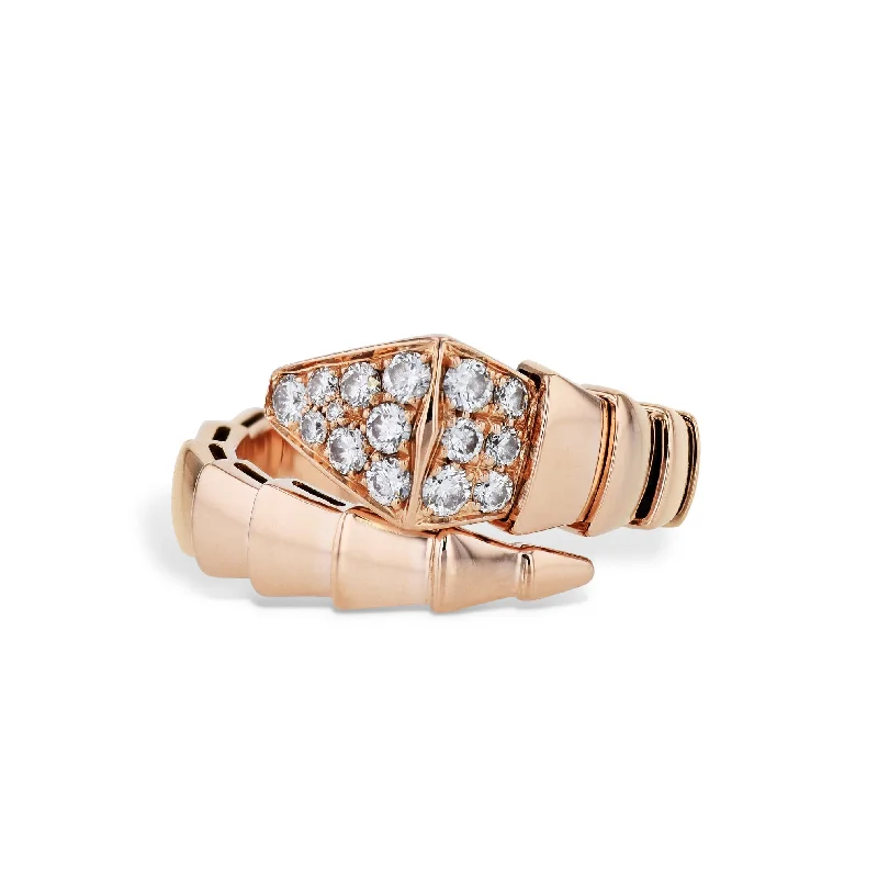 women’s classy rings-Bulgari Serpenti Viper Diamond Rose Gold Estate Ring