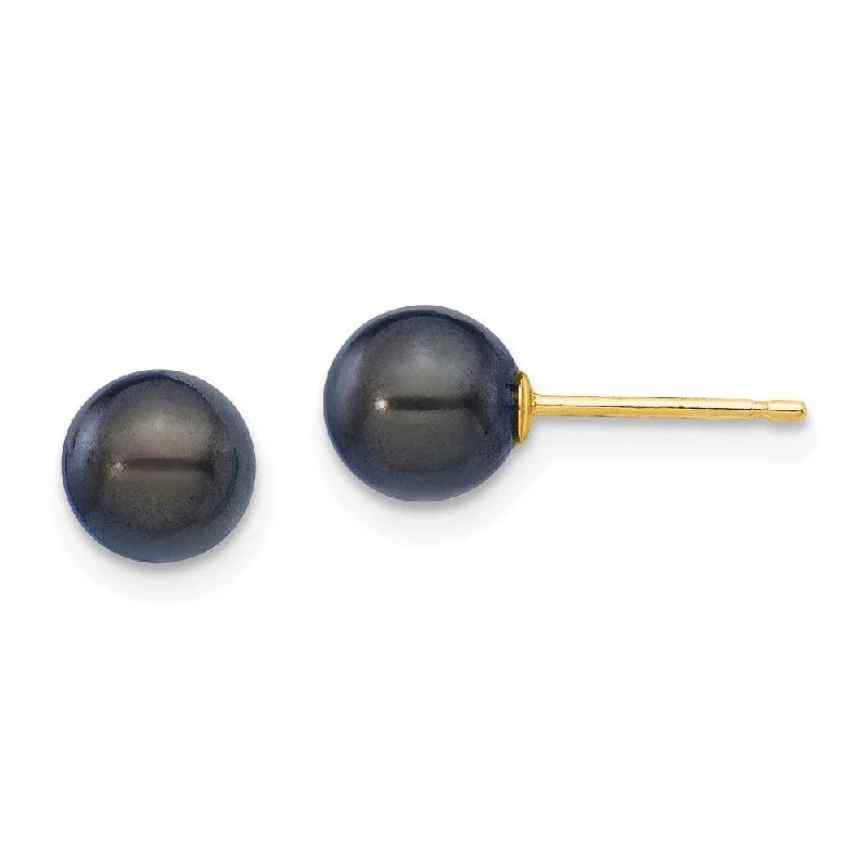 women’s pearl drop earrings-14k 6-7mm Round Black Saltwater Akoya Cultured Pearl Stud Post Earrings