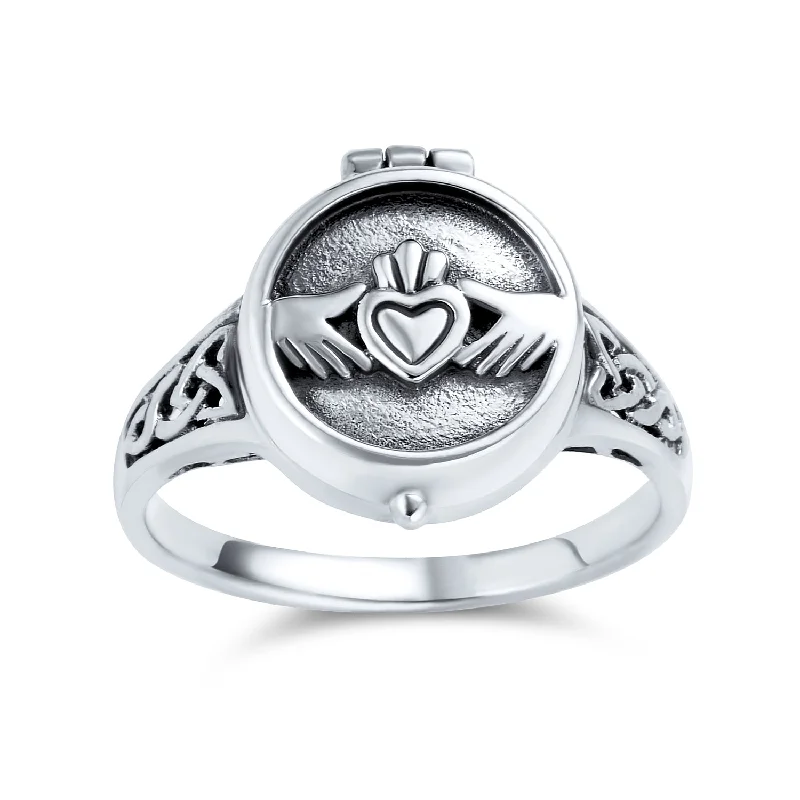 women’s gold and diamond rings-BFF Celtic Irish Claddagh Silver Ring: Heart Memorial Keepsake for Men