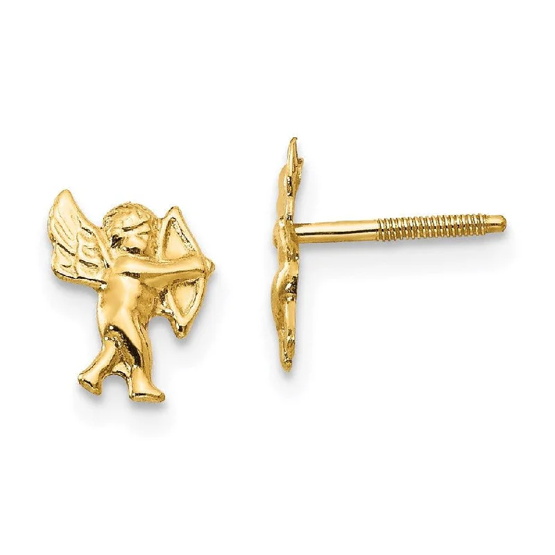 women’s ear jacket earrings-Madi K Kid's 14k  Polished Cupid Screwback Earrings