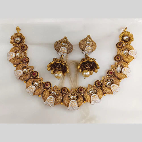 women’s heart necklaces-Darshana Jewels Gold Plated Pota Stone And Meenakari Necklace Set