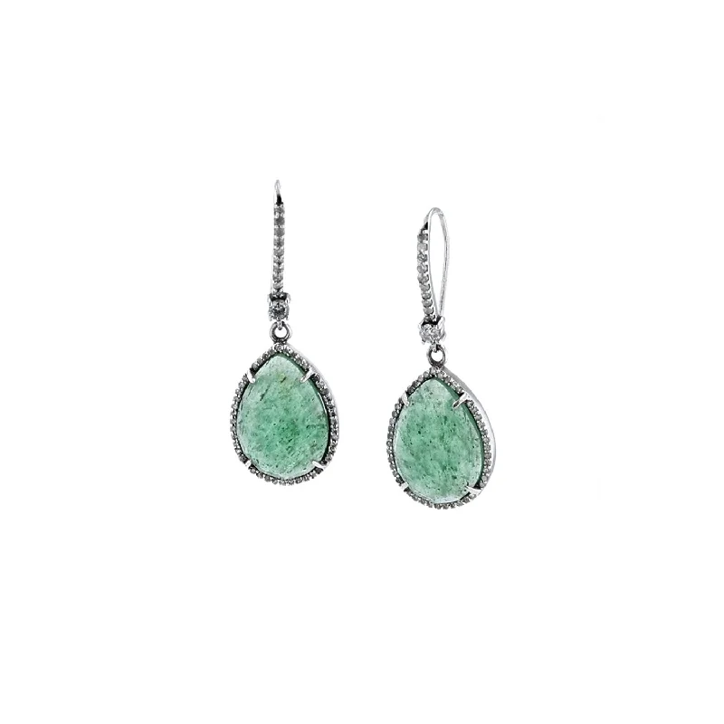 women’s ruby earrings-Pave Diamond Set Green Quartz Teardrop Earrings  E0000593