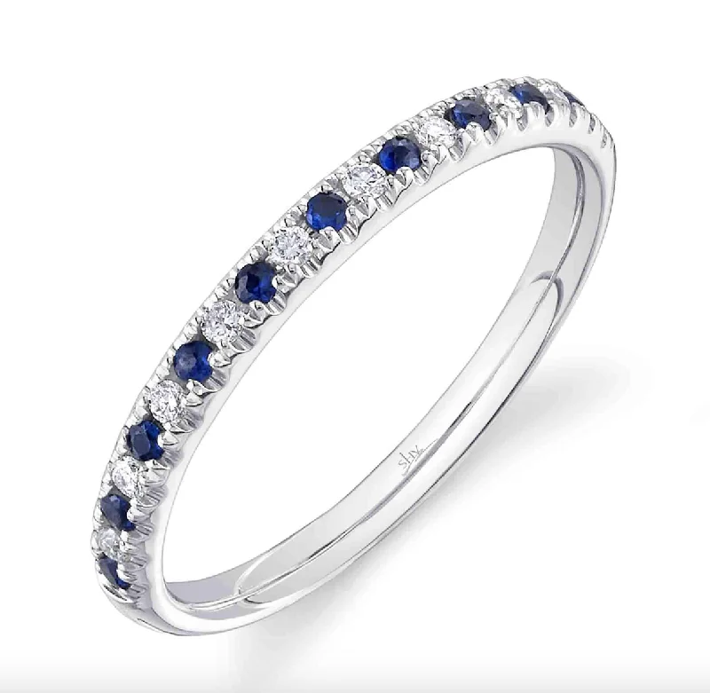 women’s adjustable rings-White Gold Diamond Sapphire Band Ring