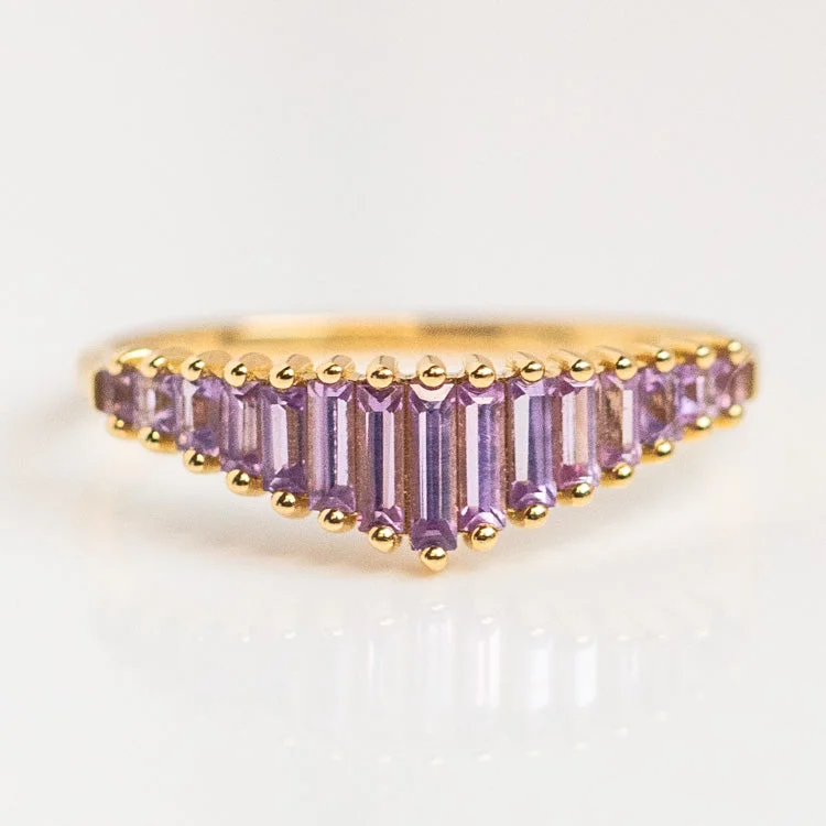 women’s emerald rings-Baguette Cut Lilac Sapphire Ring