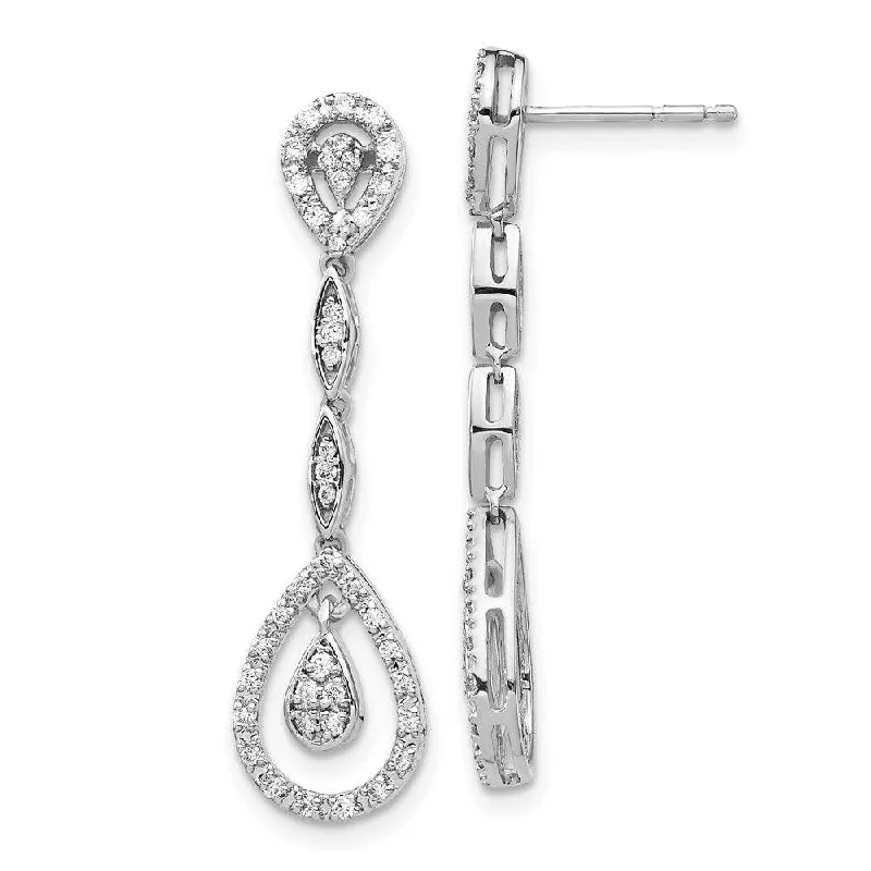 women’s gold earrings-14k White Gold Diamond Dangle Earrings