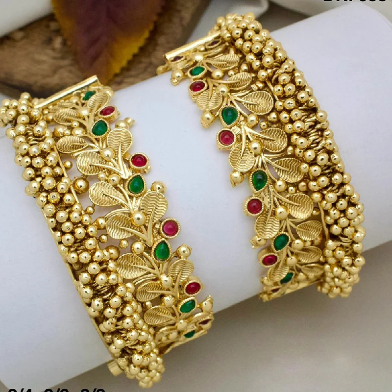 women’s bohemian bracelets-JCM Gold Plated Pota Stone And Pearls Openable Bangles Set