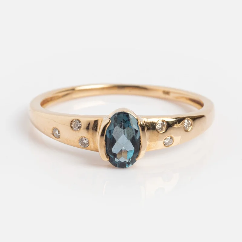 women’s adjustable rings-Solid Gold London Blue Topaz Modern Signet Ring