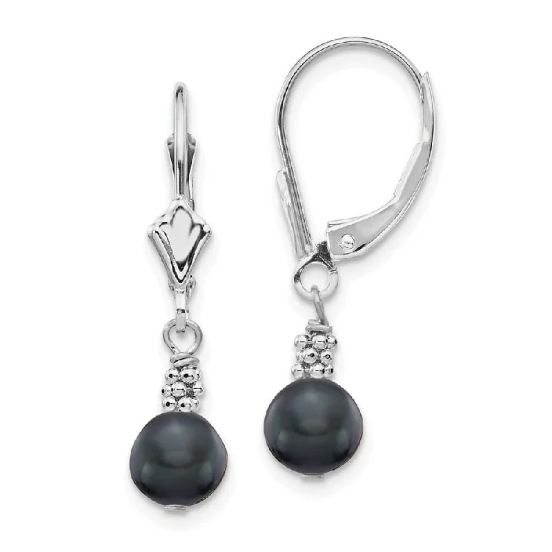 women’s trendy hoop earrings-14K White Gold 5-6mm Black Semi-round FWC Pearl Leverback Earrings