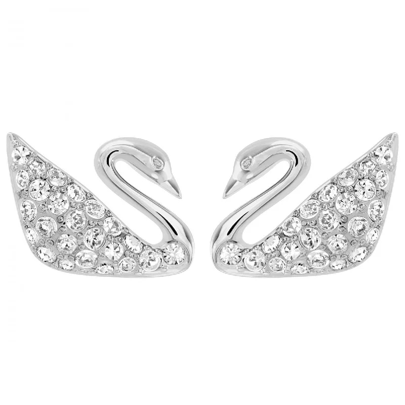 women’s hoop earrings for women-Swarovski Women's Rhodium-Plated Clear Crystal Swan Pierced Earrings, 3/8" | 1116357