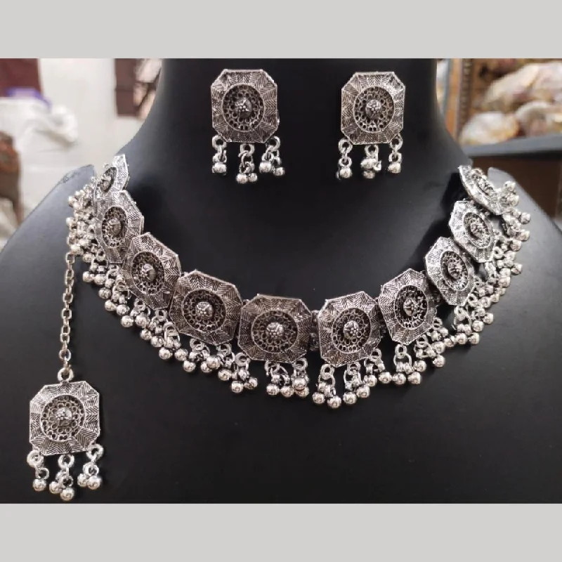 women’s pearl necklaces-Manisha Jewellery Oxidised Plated Choker Necklace Set